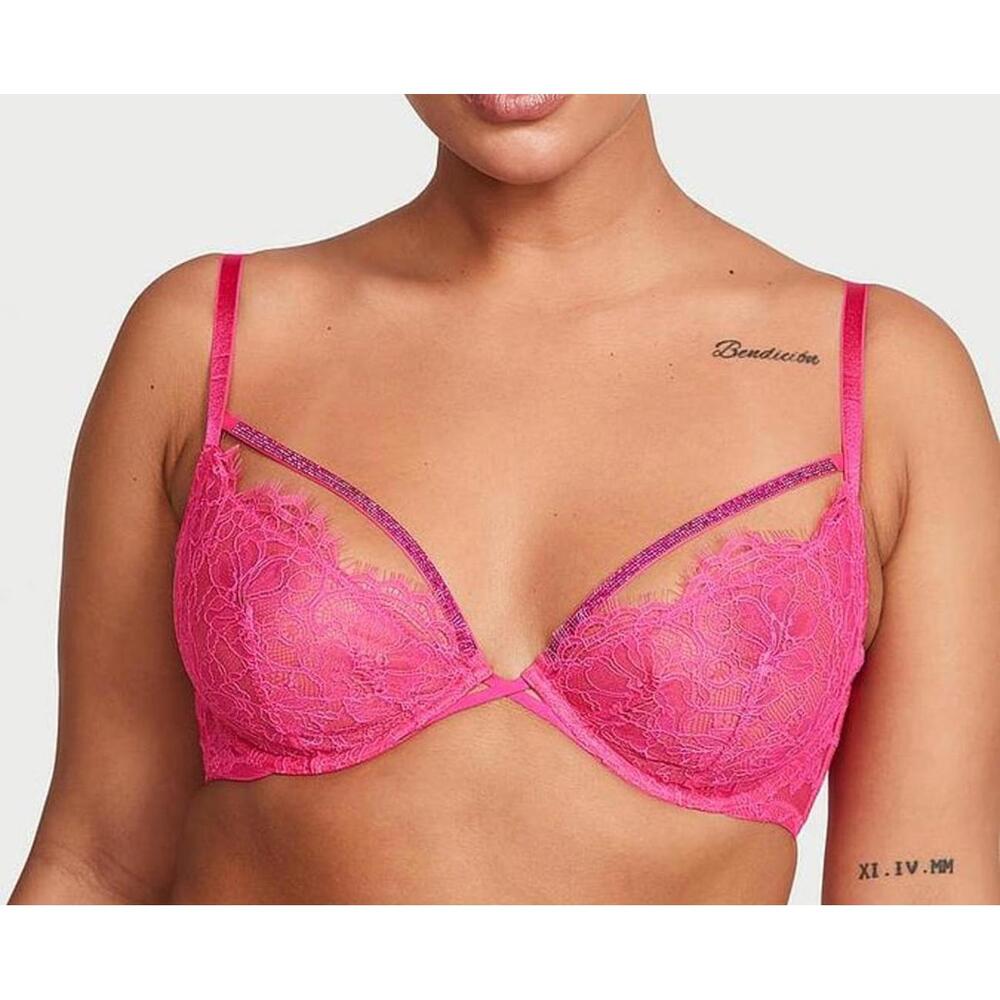 Victorias Secret Very Sexy Shine Strappy Unlined Lace Low-Cut Demi Bra 34C
